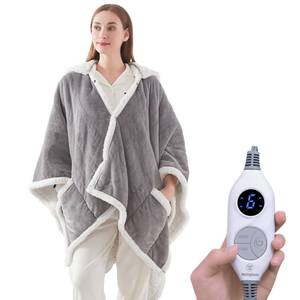lot 3931 image: Westinghouse Wearable Heated Throw Blanket, Electric Heated Wrap Poncho Shawl with Pockets, 6 Heating Levels & 2 to 10 Hours Time Settings, 50 x 60 Inch, Light Grey - Retail $60