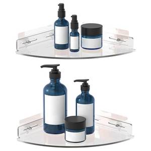 lot 26597 image: Set of 2 Shower Caddy Bathroom Shelves - Vdomus No-Drill Shower Organizer - Floating Adhesive Acrylic Storage for Tile Walls - Sleek and Durable Bathroom Organizers and Storage - Retail $32