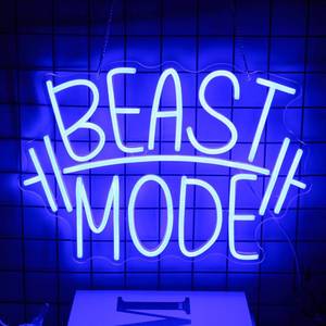 lot 26602 image: CKTBLEY Beast Mode Neon Sign Blue Letter Neon Gym Signs Motivational Wall Art Gym Decor Barbell LED Neon Lights Signs Dumbbell Neon Light for Bedroom Gym Sports Room Man Cave Decor - Retail $37