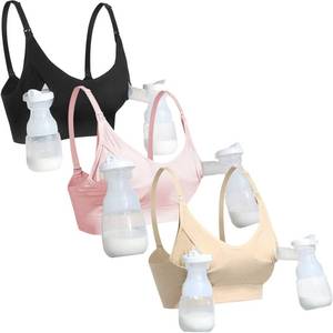 lot 26608 image: GXXGE Nursing Bra Support Pumping Bra Hands Free All in One Maternity Bra Comfortable Breast No Pad Pumps Bra Black Nude Beige Medium - Retail $32