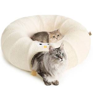 lot 26627 image: EHEYCIGA Cat Tunnel Bed for Indoor Cats, Cute Cat Donut Toy Tunnel for Small Large Cats with Washable Circle Cushion, Peekaboo Pet Cave Play Tunnel for Kitten, Puppy, Rabbit - Retail $18
