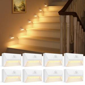 lot 26629 image: VOLISUN Motion Sensor Stair Light Rechargeable 6 Pack, Night Lights 3 Modes & 3 Color Temperatures, Magnetic Rechargeable Stick-On Lights for Stairs, Hallway, Cabinet(White) - Retail $52