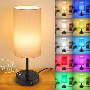lot 26634 image: Unicozin Small Table Lamp, 3 CCT 3000K4500K6500K & RGB Color Changing, Stepless Dimmable Bedside Lamp for Reading, Touch Control Ambience Nightstand Light for Home Decor Party, Cream Shade - Retail $30