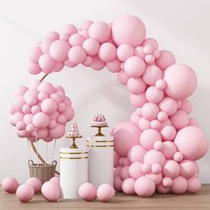 lot 32763 image: RUBFAC 129pcs Pastel Pink Balloons Different Sizes 18 12 10 5 Inches for Garland Arch, Light Pink Balloons for Birthday Valentines Day Baby Shower Gender Reveal Wedding Party Decoration - Retail $8