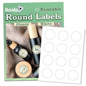 lot 32785 image: Koala Round Labels 2 Inch, Glossy White Printable Circle Stickers for Inkjet and Laser Printer, 300 Labels for Jars, Party Favor Decors, DIY Thank You Stickers - Retail $9