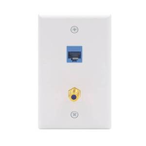 lot 32788 image: VCE Ethernet Coax Wall Plate (UL Listed), 2-Port CAT6 Keystone Coupler and 3GHz Gold Plated Coax Keystone Jack Insert Wall Plate - Retail $7