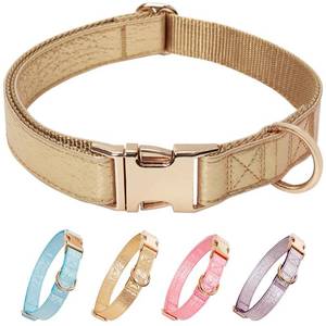 lot 32812 image: ZQDJ Glare Gold Dog Collar Leather and Nylon Double Layer Thickened Design Adjustable Durable Heavy Duty Dog Collars with Quick Release Metal Buckle for Small Medium Large Dogs M,Neck 12.6-19.3 - Retail $8