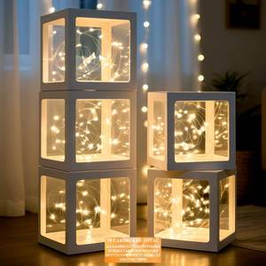 lot 32819 image: Ledido Transparent Balloon Boxes, Clear Balloon Boxes with 5 Pcs String Lights and 78 Letters for Baby Shower Gender Reveal 2026 New Year Grad Party Birthday Anniversary Bridal Decor - 5 White Boxes - Retail $26