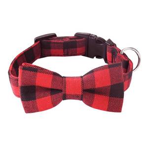 lot 51170 image: Malier Dog Cat Collar with Bow tie Christmas Plaid Dog Collar with Light Release Buckle for Small Medium Large Dogs Cats Pets - Small - Retail $9