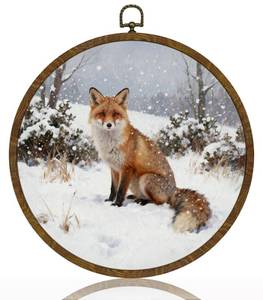 lot 51187 image: Retro Fox Wall Art Decor, Vintage Snowy Forest Wildlife Round Hanging Artwork, Rustic Winter Fox Wall Hanging Decor for Farmhouse Living Room Cabin Entryway and Office,Gift for Christmas 10Inch (Brown-Fox01) - Retail $14