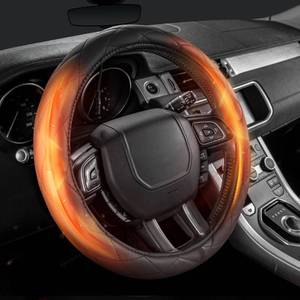 lot 51196 image: WARMITORY Heated Steering Wheel Cover 3-Min 12V Quick Heating Leather with Overheat Protection, Non-Slip Grip Fits 14.5-15.25 Wheels for Cars, SUVs(12V-Black) - Retail $50
