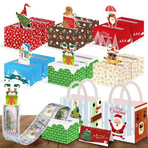 lot 51199 image: Lorvain 12PCS Christmas Money Box for Cash Gift, 6 Styles Surprise Xmas Money Pull Box Holder with 120 Transparent Bags, Bows for Fun Christmas Holiday Party - Retail $7
