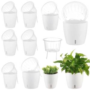 lot 51202 image: KvyusFlourish Self-Watering Pots for Indoor Plants, 8-Pack Self Watering Planter with Drainage Holes, Small African Violet Pots with Water Indicator, 5 Packs 53 Pack 6.7 Orchid Pot, White - Retail $27