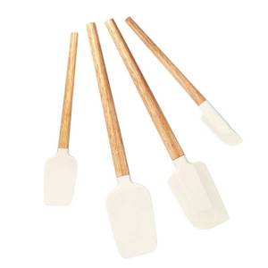 lot 51207 image: Silicone Spatula Set, Food Grade Rubber Spatula Off White-3 Piece Nonstick Rubber Spatulas with Wooden Handle, Spoonula, Jar Scraper for Cooking, Baking, Mixing, Frosting - Heat Resistant Up to 600°F - Retail $8