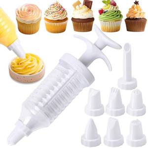 lot 51210 image: Suuker Cake Decorating Gun, Cupcake Icing Piping Kit, Cake Decorating Kit with 8 Piping Tips, Cupcake InjectorDecorating Icing Set, White - Retail $9