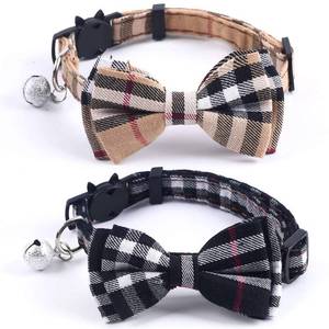 lot 51216 image: SuperBuddy Cat Collars Breakaway with Cute Bow Bell - 2 Pack Kitten Collar Plaid Cat Collar with Removable Bowtie Cat Collar for Cats Kittens - Retail $8