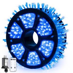 lot 51218 image: JMEXSUSS 600 Blue LED Christmas Lights Outdoor Waterproof 168ft Blue String Tree Lights Indoor Plug in 8 Modes for Bedroom Fireplace Halloween Party Xmas Christmas Decorations - Retail $30
