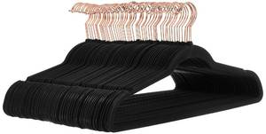 lot 51229 image: Amazon Basics Slim Velvet Non-Slip Space Saving Suit Clothes Hangers for Closet Organization, BlackRose Gold, 50-Pack - Retail $20