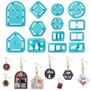lot 51231 image: ORIGACH 13 Pcs Mini Bookshelf Polymer Clay Cutters Book Vase Frame Design Clay Cutters for Polymer Clay Jewelry Earrings with a Clear Storage Box - Retail $9