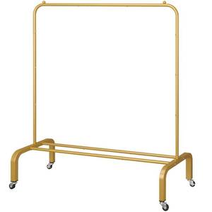lot 59451 image: JIUYOTREE Metal Clothing Rack with Wheels 43.3 Inches Rolling Clothes Garment Coat Rack with Bottom Shelf Clothing Rack for Hanging Clothes Coats Skirts Shirts Sweaters Gold - Retail $24