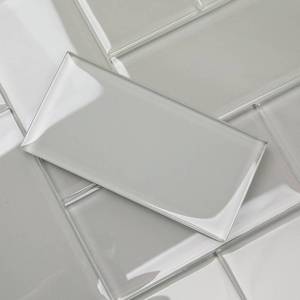 lot 59456 image: Lovdeco Warm Grey Glass Subway Tile, Glass for Bathroom Kitchen Shower Backsplash Wall, 3 x 6 Inches, 4 Sq.Ft. - Retail $43