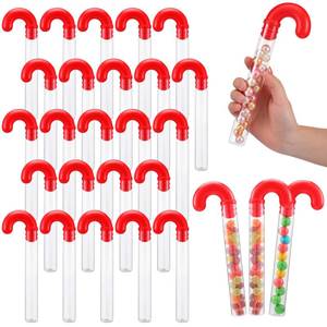 lot 59460 image: Lallisa 50 Pcs Large Christmas Candy Tubes 9.8 Inch Plastic Candy Container Clear Empty Candy Tube with Red Topper Christmas Party Supply Red Filled Holiday Stuffer Crutch Shaped for Christmas Party - Retail $44