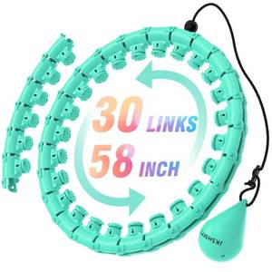 lot 59464 image: JKSHMYT Weighted Hula Circle Hoops for Adults Weight Loss, Infinity Fit Hoop Plus Size, 30 Detachable Links, Exercise Hoop for Women and Beginners (Cyan) - Retail $18