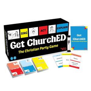 lot 59467 image: Kulture Games Get ChurchED  The Christian Party Game Christian Gifts & Cards  Bible Trivia Game  Charades Games  Family & Youth Groups  Bible Quiz (Sing, ActCharades, Explain) - Retail $23