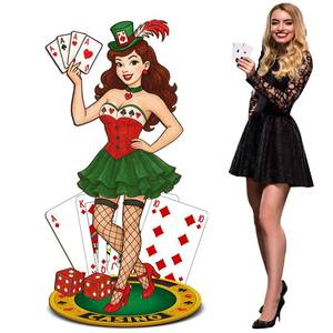 lot 59473 image: Geelin 5ft Casino Night Vegas Party Game Theme Party Decoration Cocktail Waitress Cardboard Stand-up Cutout Freestanding Casino Photo Prop for Poker Night Parties Decoration - Retail $28
