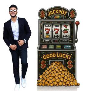 lot 59474 image: Geelin 5 ft Casino Night Vegas Party Game Theme Party Decoration Slot Machine Cardboard Stand-up Cutout Freestanding Casino Photo Prop for Poker Night Parties Decoration - Retail $37