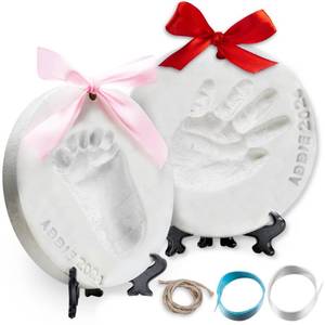lot 59481 image: Little Hippo Baby Ornament Keepsake Kit (Newborn Bundle) - 2 Easels, 4 Ribbons & Letters Handprint and Footprint Clay Casting Kit for Baby Shower Gifts, Boys & Girls - Retail $17