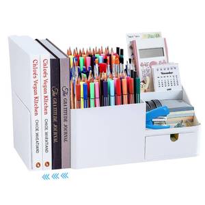 lot 59483 image: CnaBro Adjustable Desk Drawer Organizer, Pen Holder, Pencil Holder for desk and Accessories, 5 Compartments, Art Supply Storage Caddy for Desk School Office Supplies - Retail $17