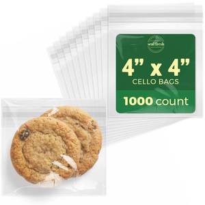 lot 59494 image: Seal Fresh Self Sealing Cellophane Bags - 4 x 4 (1000 Count) - Clear Plastic Resealable Cello Bag - Cellophane Treat Bags, Cookie Bags for Packaging, Candy bags, Cello Bags, Pastry Bags - Retail $20