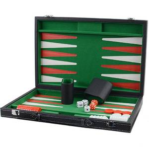 lot 59516 image: Vovotuzzi Backgammon Sets for Adults, 15 Backgammon Set Leather Large, Travel Backgammon Board Games - Classic Board Game (Green Inner Lining) - Retail $27
