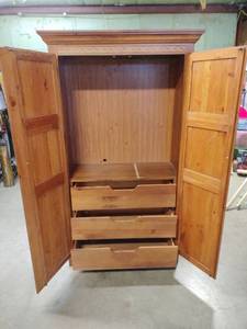 lot 13892 image: Solid Pine Armoire with Carved Detail - Retail $225