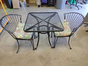 Metal Patio Set with 2 Chairs with Floral Cushions - Retail: $75
