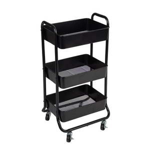 lot 13915 image: Mainstays 3 Tier Metal Utility Cart  Rich Black  Easy Rolling - Retail $35