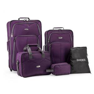 lot 13920 image: Elite Luggage Whitfield 4-Piece Softside Lightweight Rolling Luggage Set  Purple - Retail $290