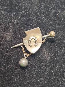 lot 32 image: Silver colored Horseshoe Shield Pin