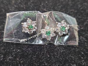 lot 38 image: Emerald and Crystal Fashion Earrings and Pendant