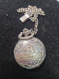 lot 76 image: Railroad Locomotive Pocket Watch with Chain