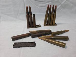lot 161 image: WWII M1 Garand Rifle 30-06 Ammunition and Clips