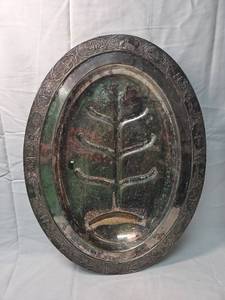 lot 162 image: Chinese Silver colored Oval Serving Platter with Scenic Border