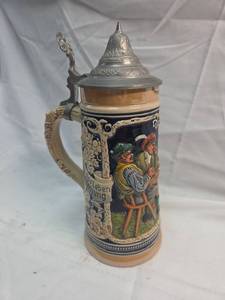 lot 215 image: German Beer Stein with Card Players Scene
