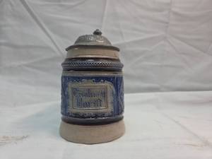 lot 218 image: German Trinkwein Blue and Gray Beer Stein