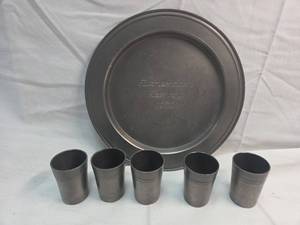 lot 260 image: Vintage 1970 Bremerhaven Germany metal tray with metal cups