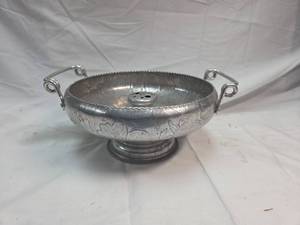 lot 294 image: Aluminum Floral Embossed Flower Bowl with Handles