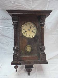 lot 306 image: 1800s American Wall Clock with Turned Columns