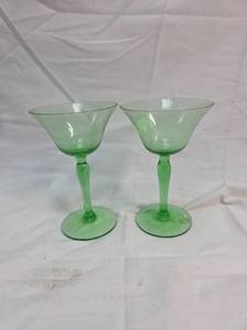 lot 343 image: Green Glass Martini Glasses Set of 2