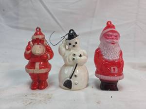 lot 356 image: 1950s Christmas Ornaments - Santa and Snowman Set